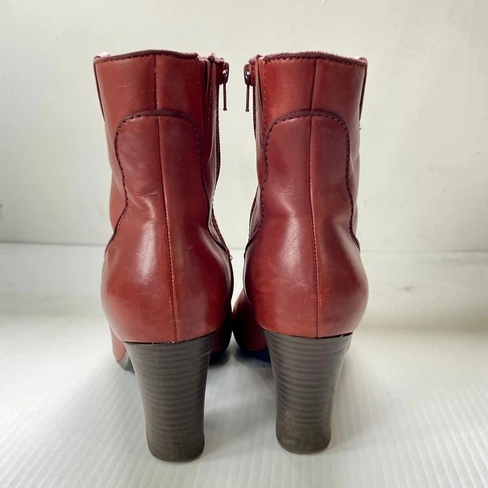 Clarks Stroll Vine Rust Brown Leather Heeled Ankle Boots Womens 10M - Picture 7 of 9